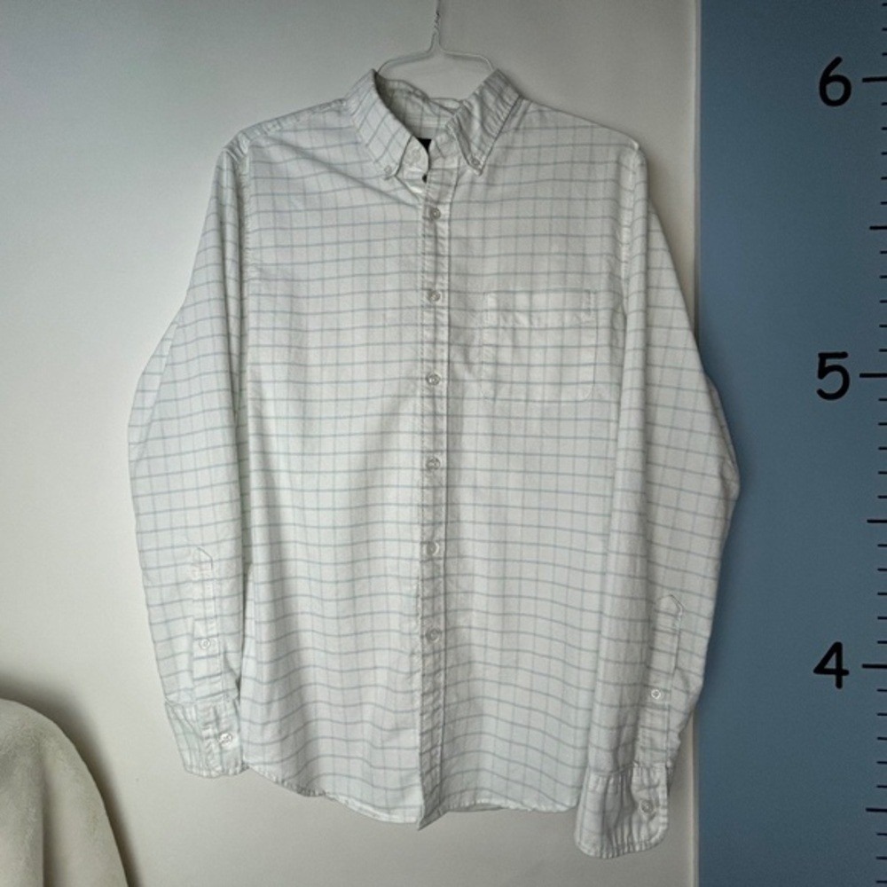 J.‎ Crew Flex White Blue Plaid Casual Button Down Shirt Men's Medium